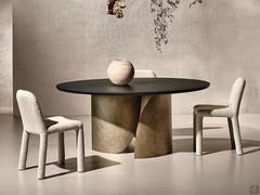 Table Indigo avec plateau rond en bois avec bord en bec massif