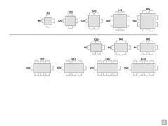 Table Belem avec plateau en bois massif ou en chêne massif laqué - Schèma place table