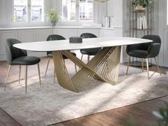 Table de conseil en forme de tonneau en céramique blanche à effet travertin