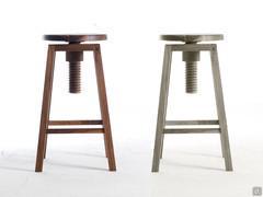 Baiko Tabouret en bois massif réglable en hauteur de 67 à 84 cm en noyer naturel et gris