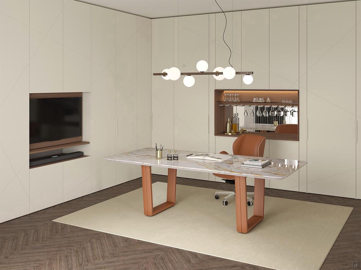 Modulo con Tv incorporata per armadi Lounge Tv  - Prestigioso home-office con tavolo in pietra Dart