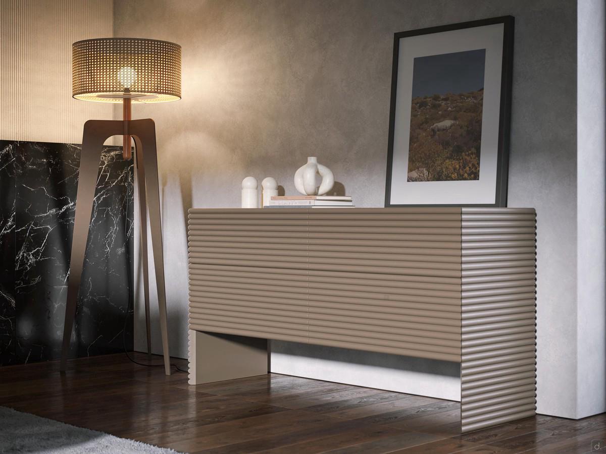 Comò Harmony  a 4 cassetti finemente rifiniti in continuità con i fianchi con eleganti doghe ottenute "in fresata"
