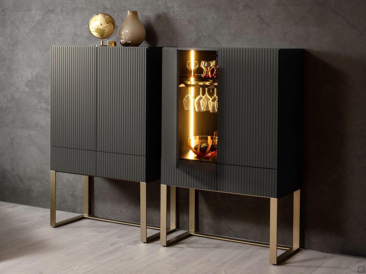 Mobile bar moderno con ante e cassetti Oyster con frontali 10:10 laccato opaco Antracite