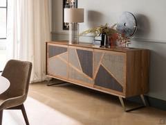 Credenza Palmar con inseriti su ante - nello specifico il "mix Trittico" miscela 3 tipologie di inserto, abbinando fantasie materiche oltre che cromatiche