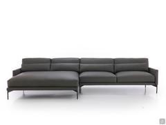 Divano Maxime con doppia chaise longue da 167 x 167 cm, rivestito in pelle Panama col.5290