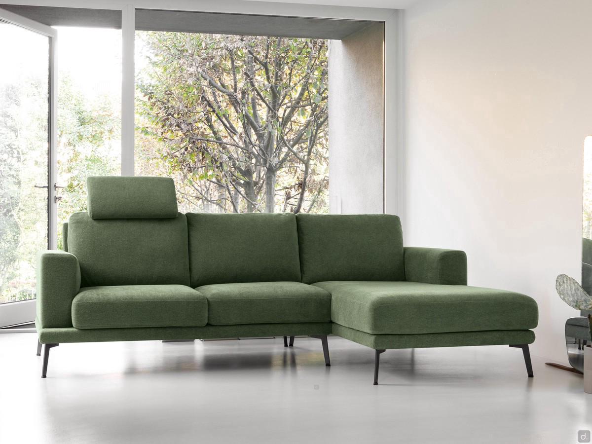 Divano modulare ad angolo Agadir rivestito in tessuto completamente sfoderabile. Composizione con laterale da 154 cm e chaise longue da 86 x 162 cm