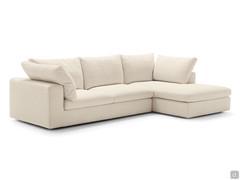 Divano con penisola Vaud, configurabile anche come lineare o come divano angolare, completo di pouf opzionale