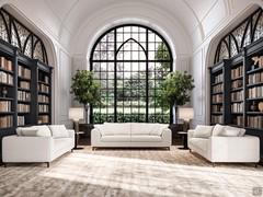 Raffinatezza e semplicità sono i punti di forza del divano Everdeen. Nella foto possiamo notare un salotto importante, "smorzato" dalla morbidezza degli elementi lineari, sempre eleganti