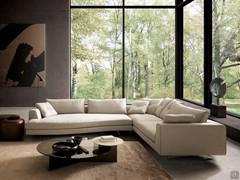 Divano componibile Hamilton in versione angolare con penisola sagomata e un lato dritto