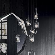 Lampada a soffitto Melody di Cattelan con paralumi in cristallo trasparente fumé