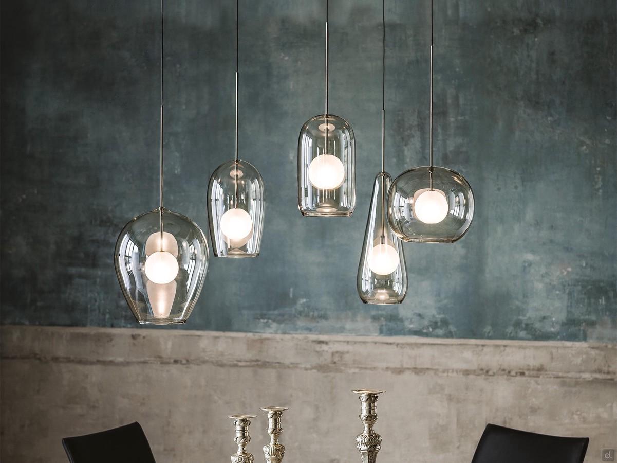 Lampada a sospensione in cristallo fumè Melody di Cattelan proposta in 5 modelli