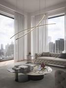 Lampada Katana in metallo goffrato Titanio (composizione a 2 diffusori) abbinata ai tavolini Arena e Arena Keramik, sempre parte della collezione di complementi Cattelan