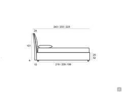 Letto imbottito con contenitore e testiera doppia Dustin - Schema dimensioni