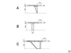 Tre modelli di piedino disponibili per il letto Miguel: A) a "V", B) a "Trapezio" e C) "Poliedro)