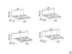 Schemi e dimensioni del letto Master nelle quattro varianti con piano rete da 180 x 200