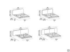 Schemi e dimensioni del letto Master nelle quattro varianti con piano rete da 160 x 200
