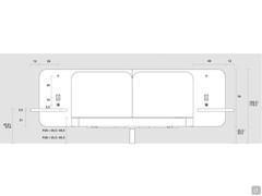 Schema frontale del letto Master nella versione con testiera "large", con mensole optional, faretti orientabili e prese USB