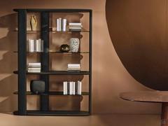 Libreria divisoria da terra di design Reef - sofisticata selezione di finiture tra legno massello e vetro cotto