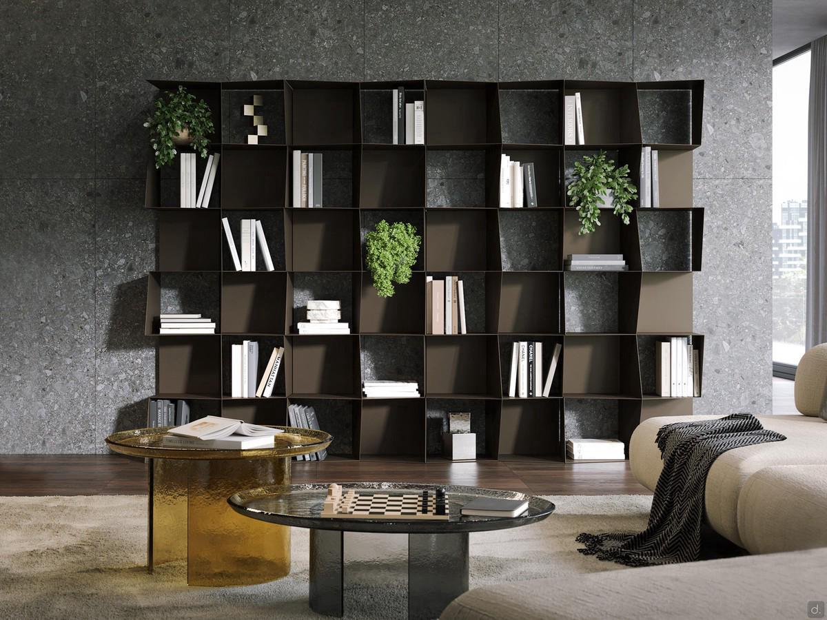 Match è una libreria perfettamente componibile, che consente di integrare più moduli affiancati senza soluzioni di continuità e "doppi fianchi"