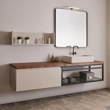 Mobile bagno da 190 cm Atlantic N115 con top in legno massello e lavabo in minera-kolor