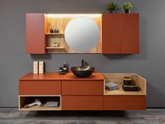 Mobile bagno sospeso per lavabo in appoggio N122 Atlantic, con materiali e finiture totalmente personalizzabili in nobilitato, laccato o legno impiallacciato rovere