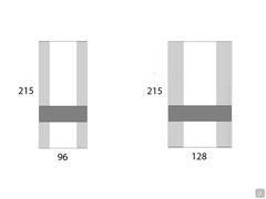 Schemi e dimensioni dei due specchi per ingresso Millenium. L'altezza è sempre di 215 cm indipendentemente dall'altezza del contentitore centrale