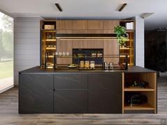 Cucina Five Six 01 con isola lavello e cottura realizzata interamente in HPL Ambassador 466