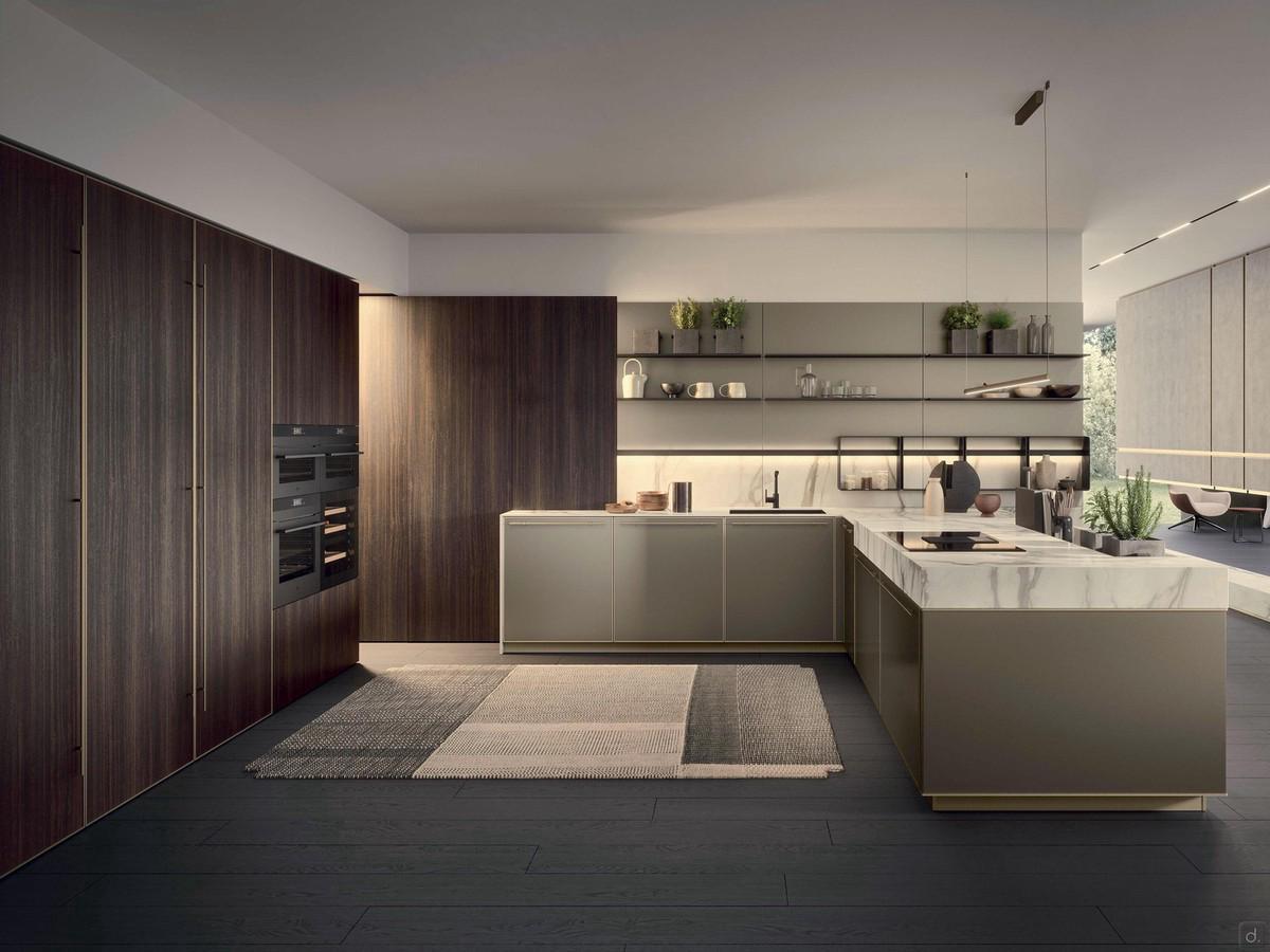 Cucina lussuosa grande e moderna con colonne in legno Klab 11