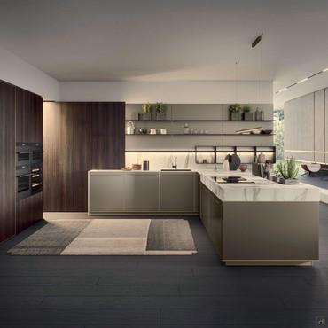 Cucina lussuosa grande e moderna con colonne in legno KLab Profile
