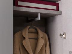 Vista dell'interno del modulo con ante battenti dotato di ripiani e tubi appendiabiti