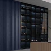 Colonna armadio per parete attrezzata Lounge con ante in laccato effetto Plissè e vetro