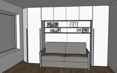  Progettazione 3D Camera - zona guardaroba e divano
