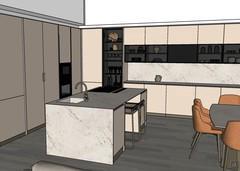 Render cucina ad angolo realizzato durante la progettazione dell'ambiente cucina.
