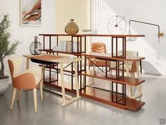 Home-office con scrittoio Saul in legno chiaro Natural Oak abbinato alla sedia Brixia