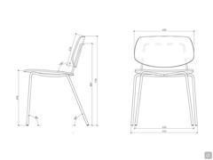 Sedia Chloe Steel con quattro gambe in metallo - Schema Dimensionale