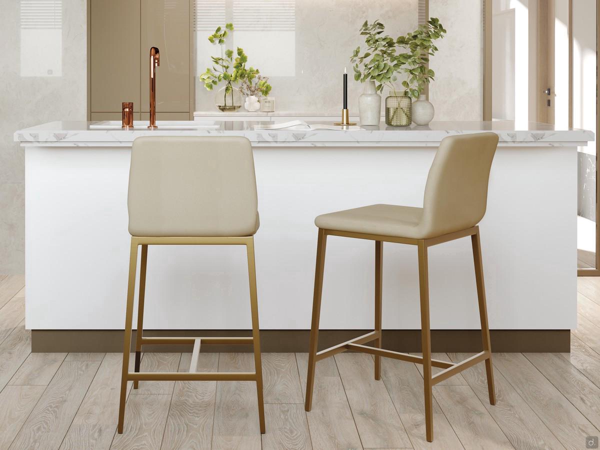Sgabello con seduta rivestita Princess, con struttura in metallo verniciato bronzo