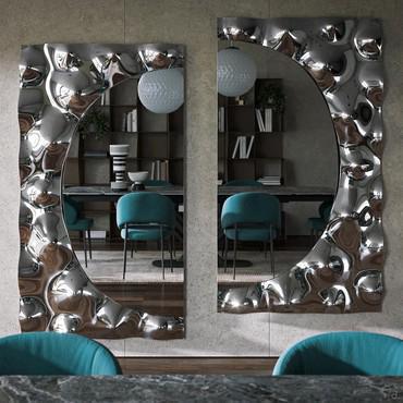 Specchio da parete grigio con cornice riflettente moderna Fluid