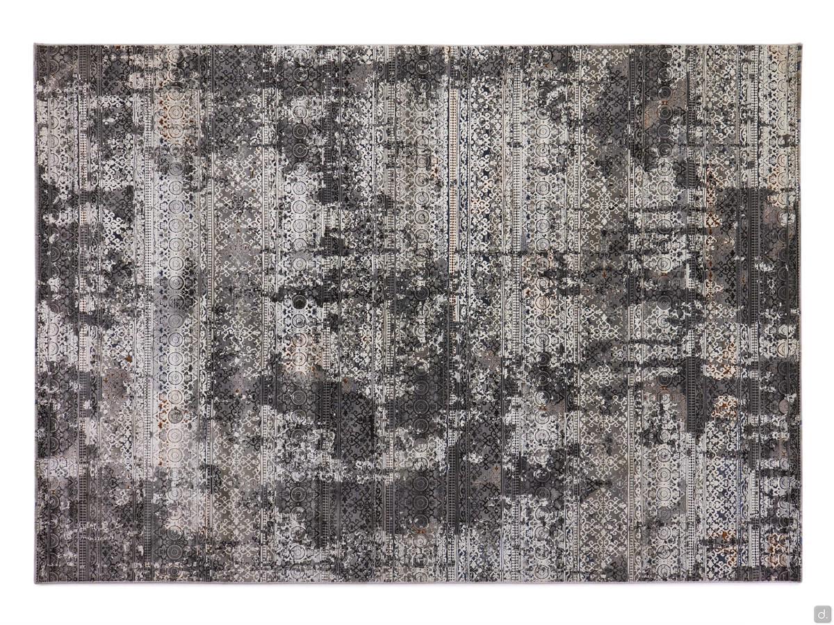 Tappeto a fantasia vintage Vanity sui toni del grigio, nel formato rettangolare 240 x 340 cm.