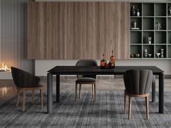 Tavolo Albert allungabile nel modello da cm 140 con n.2 allunghe da cm 45 con piano in vetroceramica lucida noir desire con allunghe in nobilitato laminato antracite