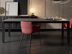 Tavolo Logan in versione rettangolare allungabile con piano in nobilitato laminato antracite e allunghe in tinta
