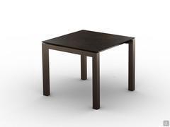 Tavolo moderno da cucina David nel formato quadrato fisso 90 x 90 cm, piano in ceramica opaca ossido bruno e struttura con gambe perimetrali in metallo verniciato bronzo