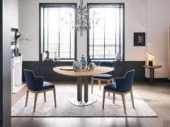 Tavolo da pranzo in legno massiccio Laredo con piano trilobato "a forma di plettro", versione fissa da cm 151,1 x 147,2
