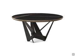 Tavolo rotondo Skorpio con piano in Keramik lucido Sahara Noir e bordo laccato brushed bronze