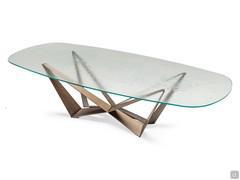 Tavolo con piano in vetro extrachiaro cotto e base in brushed bronze