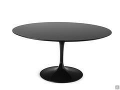 Tavolo rotondo Saarinen con piano in laminato liquido nero abbinato alla base verniciata nero lucido