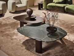 Tavolino basso per il salotto Reef - coppia di tavolini da cm 105 e 120 con altezza cm 37 e 30. Mix materico tra legno e pietra marmo Silver Green