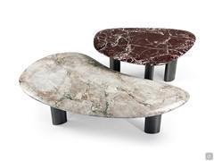 Coppia di Tavolini Dedalo da 110 x 65 e 78 x 68 in marmo Iris Heaven e Rosso Levanto