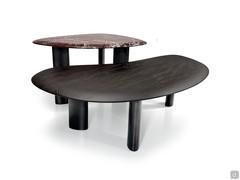 Set di 2 tavolini Dedalo in legno rovere Brown Oak e marmo Rosso Levanto
