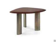 Tavolino Dedalo da 55 x 45 cm, alto 50 cm, in legno essenza Light Brown Oak e metallo Ardesia