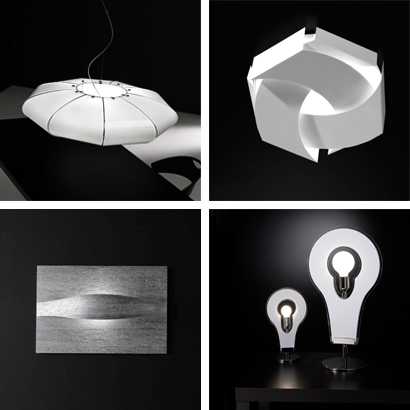 Modern table lamps, pendant lamps and wall lamps made of blown glass